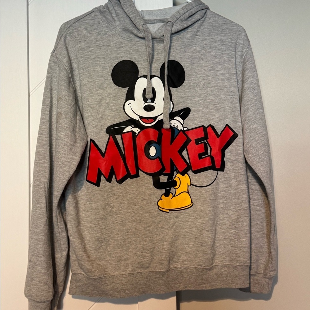 Disney Mickey Mouse Graphic Hoodie Gray Pullover Sweatshirt Women’s M